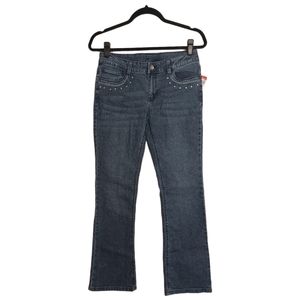 ROUTE 66 Rhinestone Silver Embroidered Pocket Dark Blue Denim Jeans 14 NWT